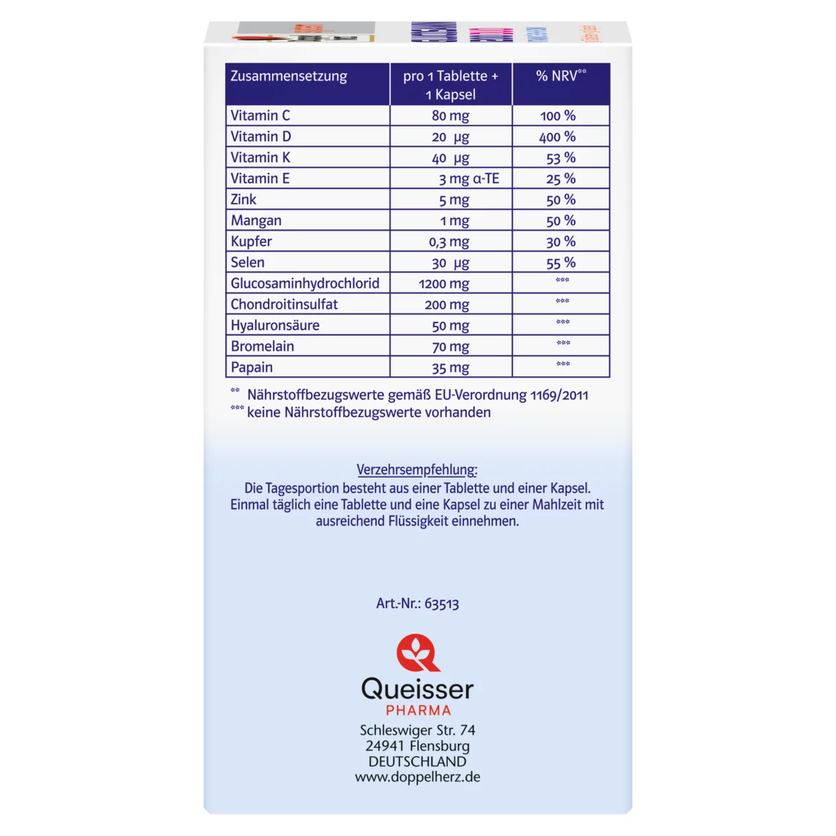 Abbildung der Produktverpackung Doppelherz system GLUCOSAMIN 1200 DUO Seitenansicht links